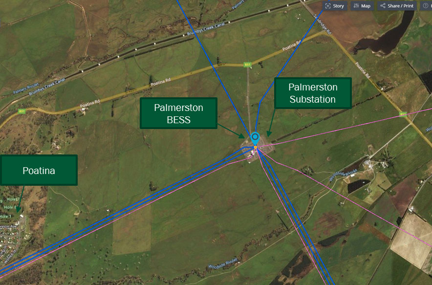 Akaysha's Palmerston BESS project plan overlain on an aerial view of the site