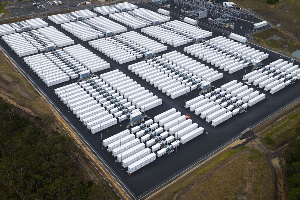 Aerial view of the Waratah BESS site with battery units and grid infrastructure.