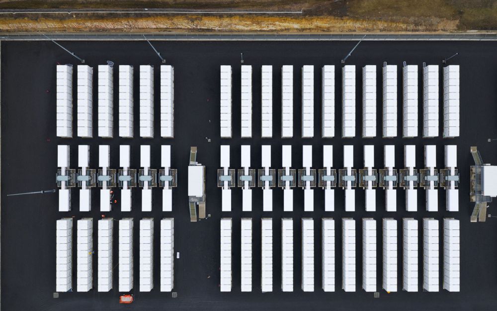 Aerial view of the Waratah BESS site with battery units and grid infrastructure.