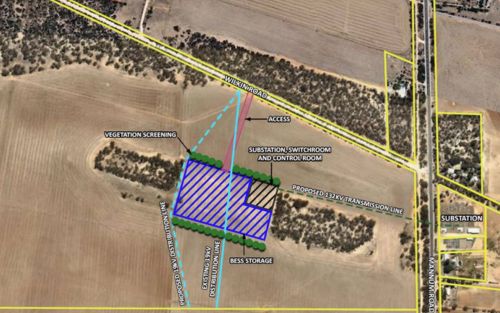 The Mobilong BESS project plan overlaid on an aerial map of the site