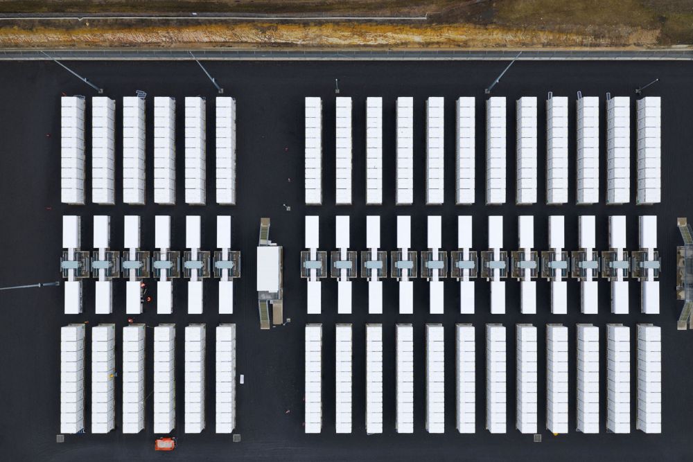 Aerial view of the Waratah BESS site with battery units and grid infrastructure.
