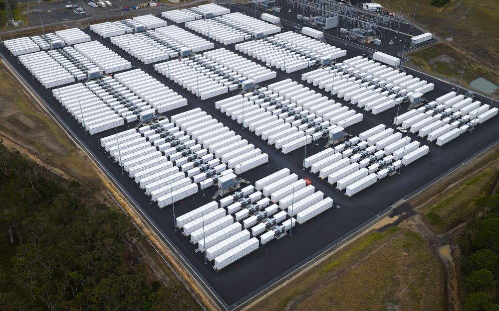 Aerial view of the Waratah BESS site with battery units and grid infrastructure.
