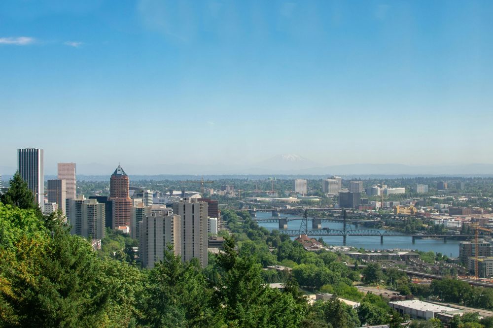 An aerial view of the Portland CBD skyline