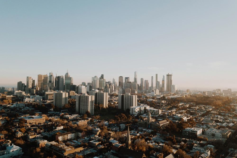 An aerial view of the Melbourne CBD skyline