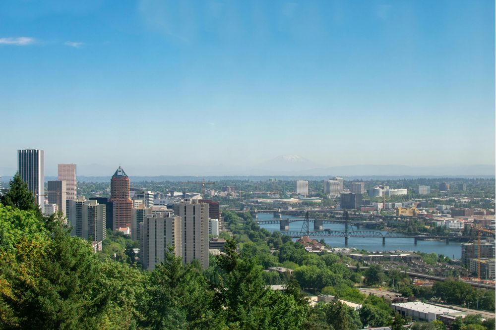 An aerial view of the Portland CBD skyline