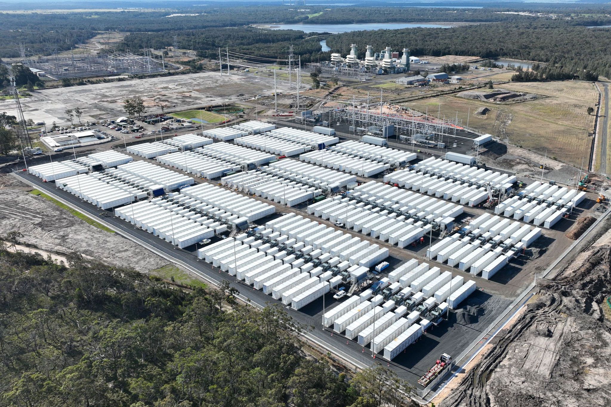 Aerial view of the Waratah Super Battery nearing construction completion