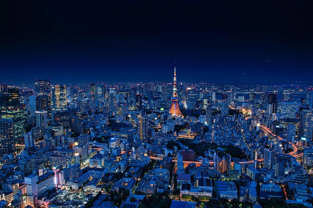 An aerial view of the Tokyo CBD skyline at night