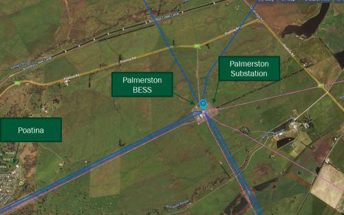 Akaysha's Palmerston BESS project plan overlain on an aerial view of the site